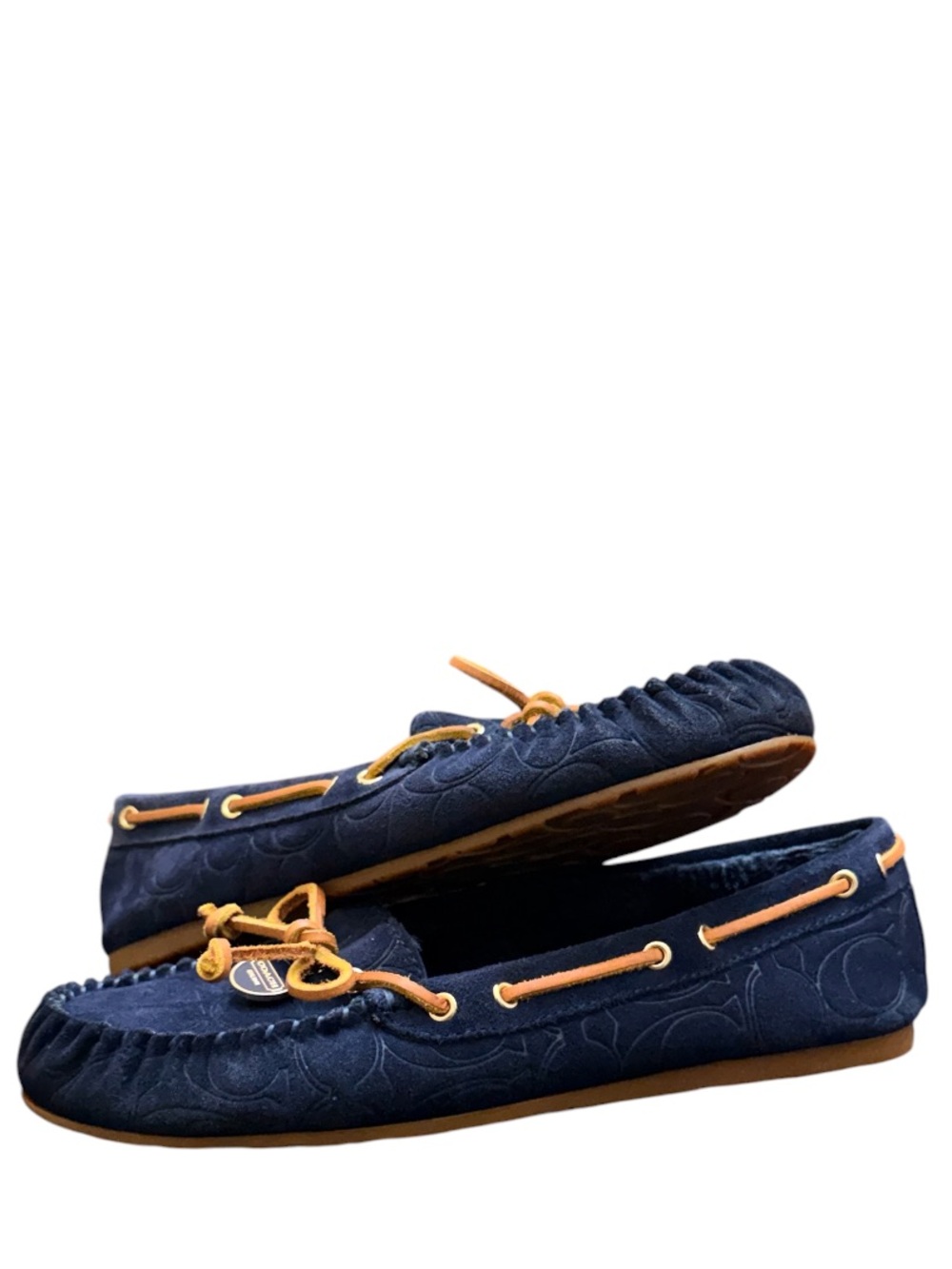COACH - BLUE SUEDE BROWN LEATHER FUR LINED “ANTONIA” MOCCASINS